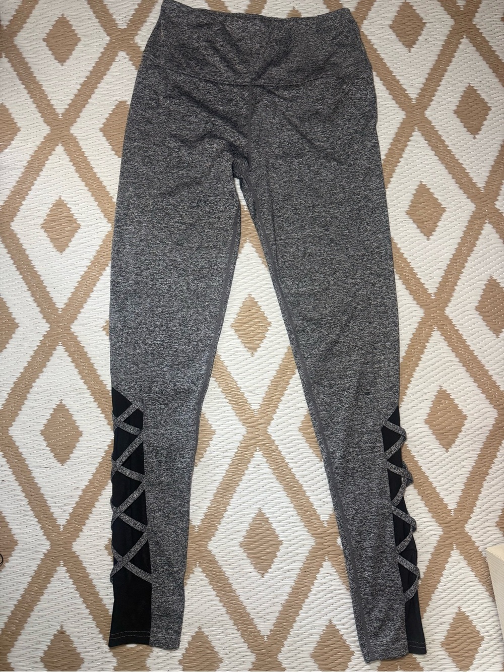 Women's Gray Active Leggings with Crisscross Side Panels